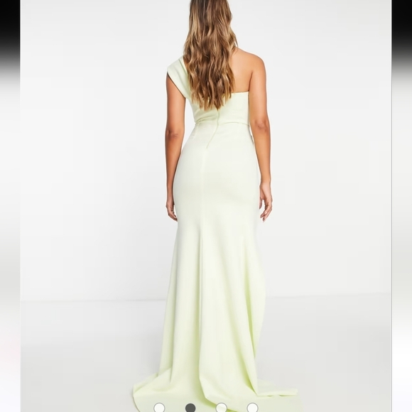 ASOS DESIGN bardot cut-out detail wrapfishtail maxi dress in washed lime.8 NWOT - Picture 3 of 15